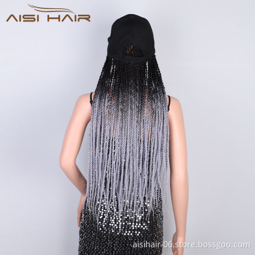 Aisi Hair Wholesale New Design Baseball Hat With Long Twist Box Braiding Hair Extension For Black Women Synthetic Hair Wigs